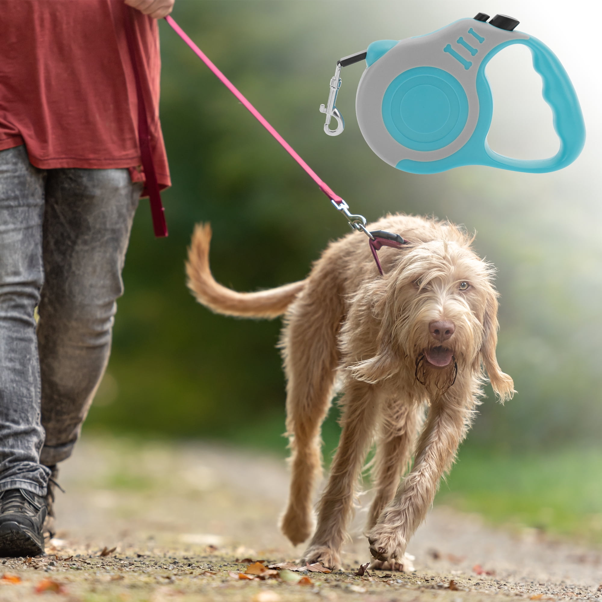 Unique Bargains Retractable Pet Leash Ergonomic Dog Leash with Handle Blue, Gray 118.11"