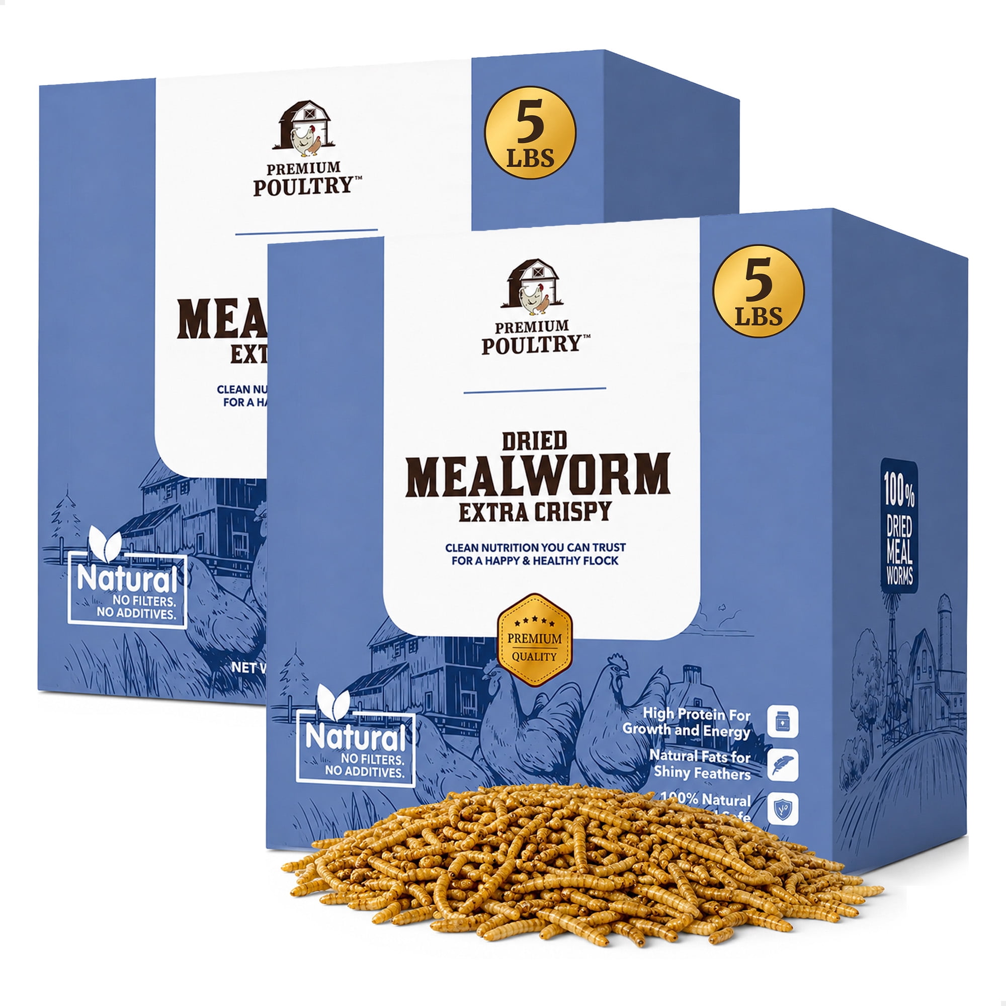 Premium Poultry 10 lb Dried Mealworms High Protein Chicken Feed for Backyard Poultry