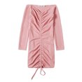 thumbnail image 4 of MaFYtyTPR Women's Mini Dress Fashion Off-the-Shoulder Long Sleeve Ruched Drawstring Slim Solid Color Dresses Pink L, 4 of 5