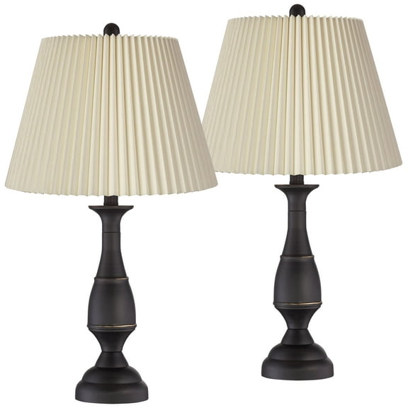 Regency Hill Ben Rustic Farmhouse Table Lamps 25" High Set of 2 Dark Bronze Metal Ivory Linen Pleated Shade for Bedroom Living Room Bedside Office