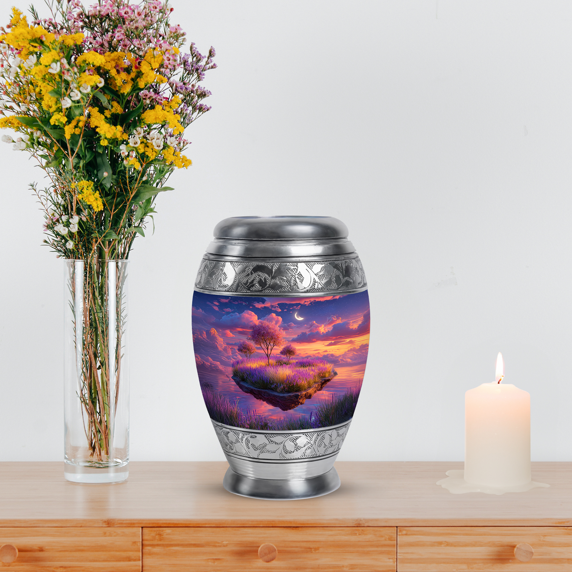 MUKTIVE Lavender Grass Mini Urns for Human Ashes, Blue Urn for Ashes Adult Male & Female, Keepsake Moon Urns for Mom & Dad, Burial Urn for Loved Ones, 3 Inch