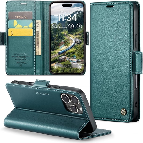 Funda tipo cartera para iPhone 16 Pro Max con tarjetero, función atril, bloqueo RFID, cierre magnético, funda protectora de piel sintética a prueba de golpes para iPhone 16 Pro Max