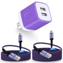 USB Wall Charger Block,FiveBox 2.1A Dual Port USB Charger Block with 2PACK Android Phone Charging Cord Type C Cable USB C Charging Cables 6ft10ft USB Brick Charger Box Fast Charging Block(Purple)