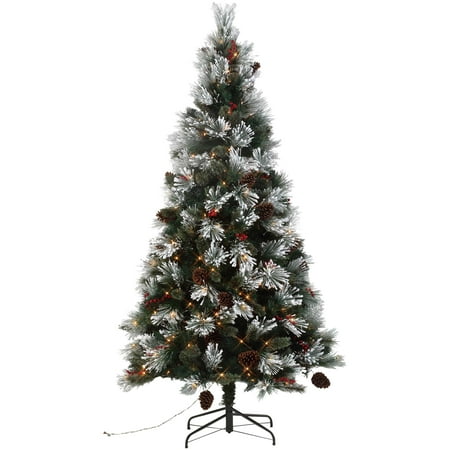 Holiday Time 7.5-Foot Pre-Lit Mountain Frost Pine Tree 400 Lights with Metal Tree Stand