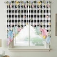 thumbnail image 2 of Spring Easter Flowers Swag Curtains for Kitchen/Bedroom/Living Room, Farmhouse Floral Black Buffalo Plaid Scalloped Curtains 63 Inch Long, Window Swag Topper Curtains Valances 2 Panels Set 36"x63", 2 of 8