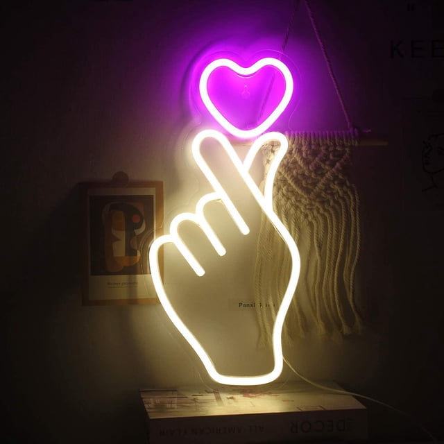 Corazones Gestos Logotipo de neón Rosa Amor Decoración LED de neón Logotipo de neón Dormitorio 16'X8' Regalos para niñas Apartamento Cumpleaños Boda Fiesta del día de San Valentín USB Po