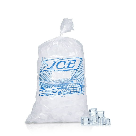 Pack of 1000 Printed Metallocene Ice Bags 8 x 3 x 20 Gusseted Poly 8 lb Bags 8x3x20. Polyethylene expandable bags with 1.20 Mil. Ideal for industrial, food service, health needs