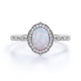 thumbnail image 1 of 1 ct Vintage Art Deco Real Oval Fiery Opal and Moissanite Halo Wedding Ring in 18K White Gold over Silver, 1 of 4