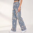 thumbnail image 2 of ZToonmas High Waist Floral Printed Ripped Wide Leg Jeans for Women Distressed Art Print Loose Denim Long Pants with Pockets, 2 of 9