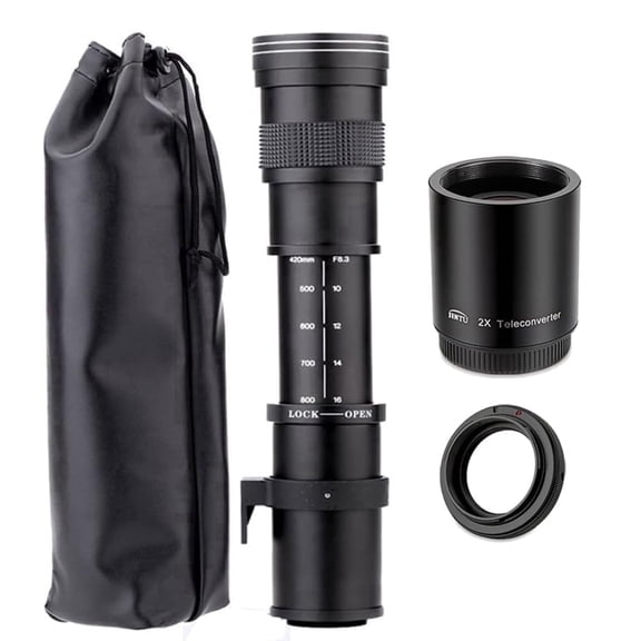 JINTU 420-1600mm f/ 8.3 Manual Telephoto Zoom Lens T-Mount for Canon EOS Rebel T3, T3i, T5, T5i, T6i, T6s, T7, T7I, T8I, SL3, 70D, 80D, 60D 90D,5D, 5D IV, 6D II, 7D II SLR Cameras