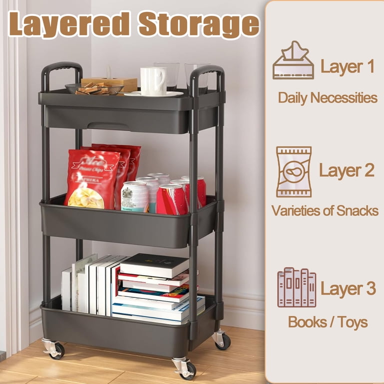 GARITIN 3-Tier Rolling Storage Cart with Plastic Drawers photo 4