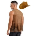 thumbnail image 2 of TiaoBug Men's Western Cowboy Cosplay Costume Tassel Rivets Waistcoat with Wide Brim Hats Sets Brown XL, 2 of 5