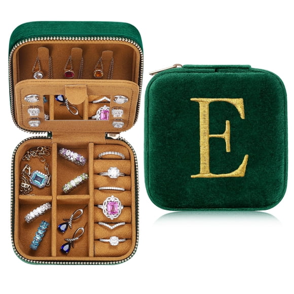 Parima Bridesmaid Proposal Gifts Wedding Day - Personalized Plush Velvet Bridesmaid Travel Jewelry Case Organizer Bridal Shower Bride Matron Maid Of Honor Bachelorette Gifts - Letter E, Green