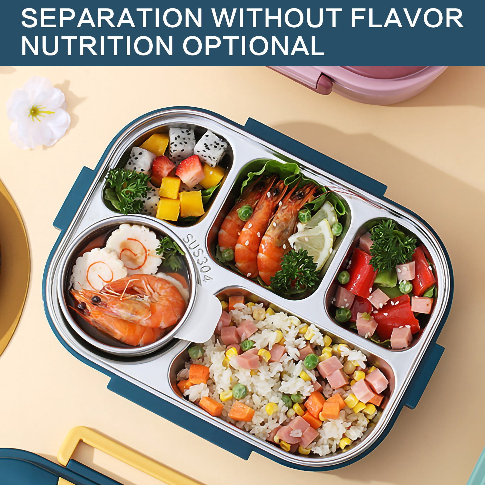 KCEHTA Stainless Steel Double Layer Lunch Box, 5 Compartment Reusable Meal Prep Containers, Stackable Lunch Box Container, Bento Lunch Box for Back to School Office