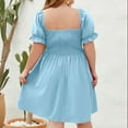 thumbnail image 3 of fatyb Plus Size Dresses for Women Square Neck Smocked Mini Dresses Puff Short Sleeve Flowy A-Line Dress, 3 of 4