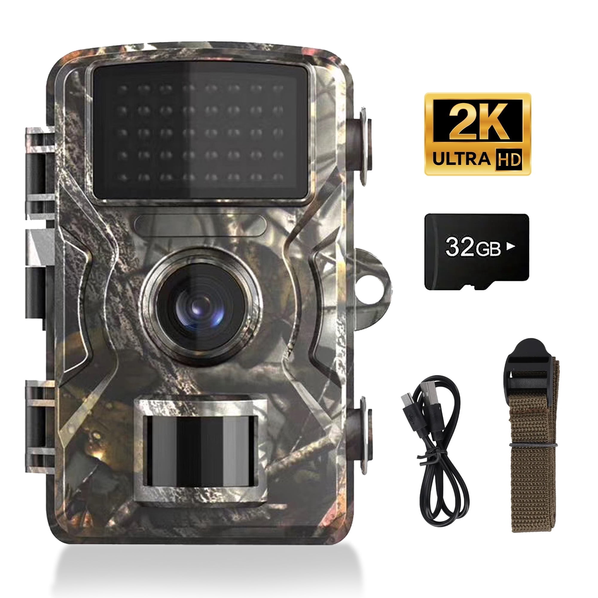 Trail Camera with 2K HD Night Vision 4MP 0.4s Trigger Speed 130° Lens IP66 Waterproof