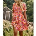 thumbnail image 3 of OUSIMEN Women's Dresses Casual Summer Print Ruffle A Line Short Sleeve Mini Floral Dress for Women, 3 of 7