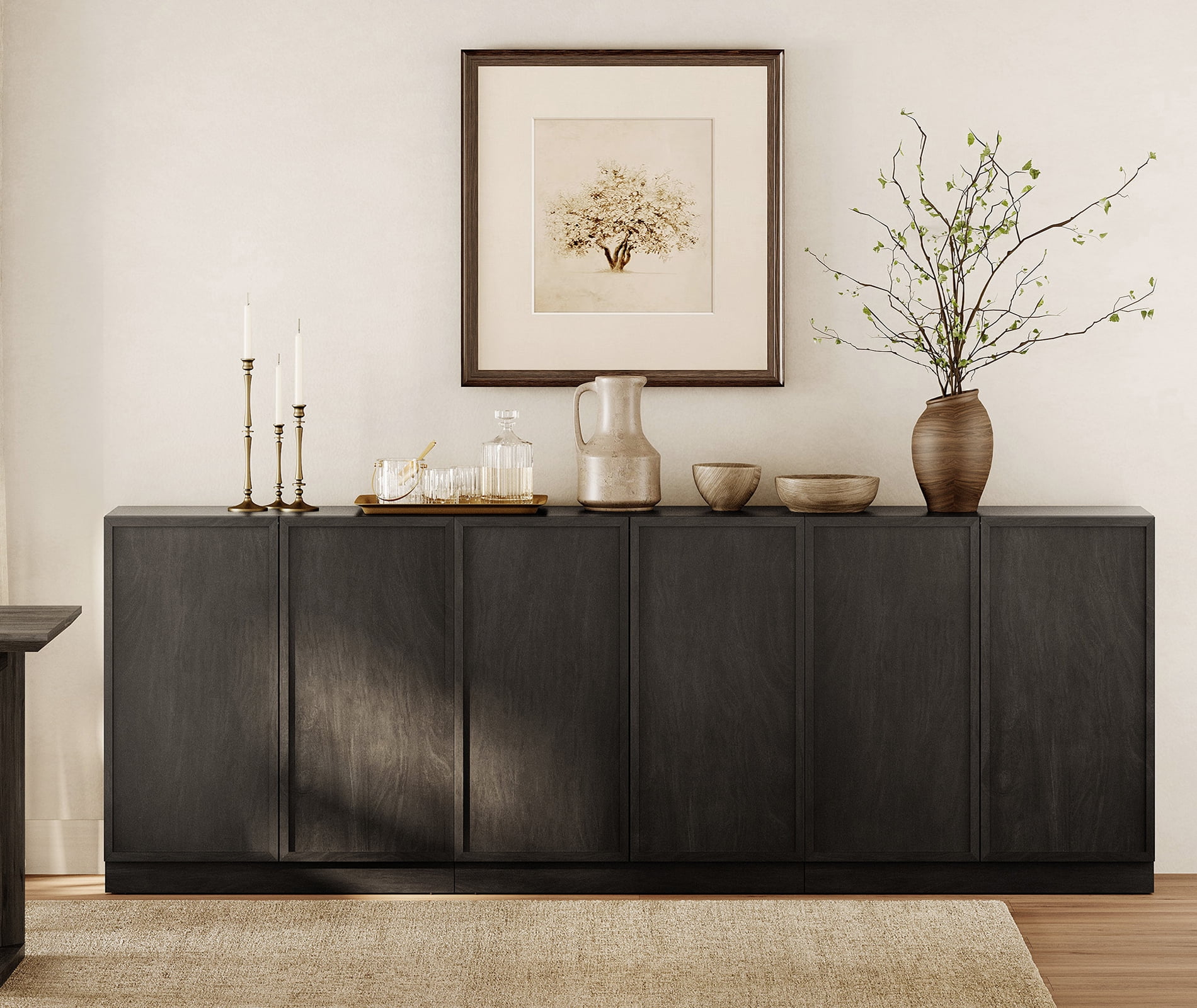 94.5" Modern Sideboard Buffet Cabinet with 6 Doors, Multifunctional Sideboard with Large Storage and Adjustable Shelf, Black