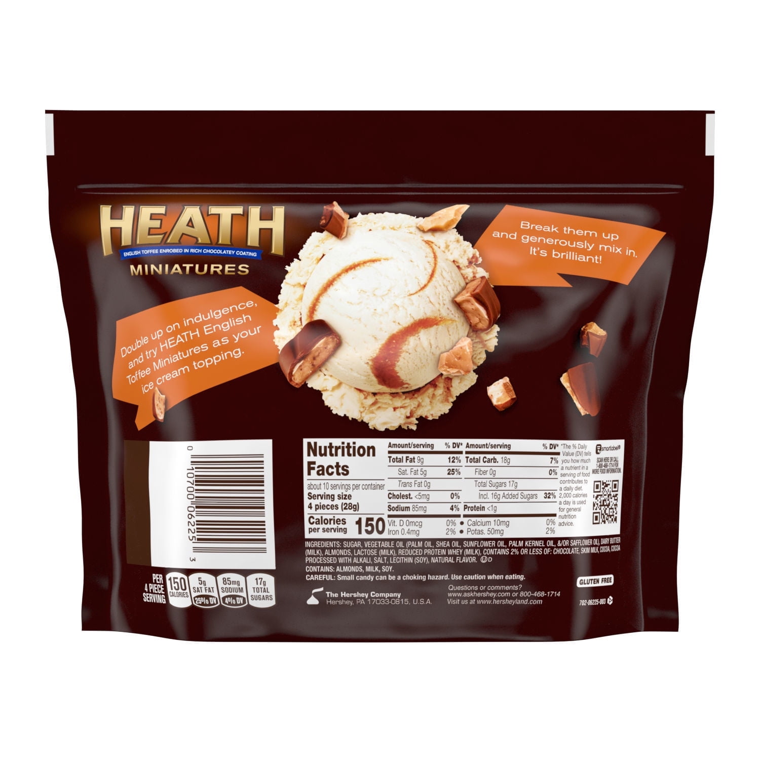 HEATH, Miniatures Milk Chocolate Toffee Candy Bars, Fun Size, 10.2 oz, Share Bag pack of 4