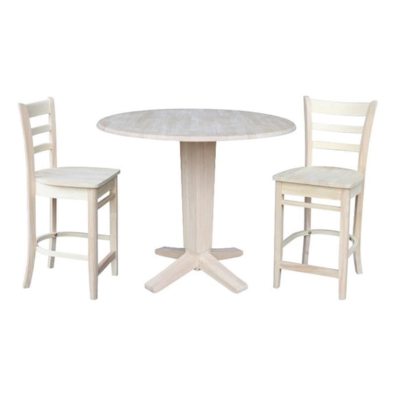 42" Round Solid Wood Drop Leaf Counter Height Dining Table with 2 Stools