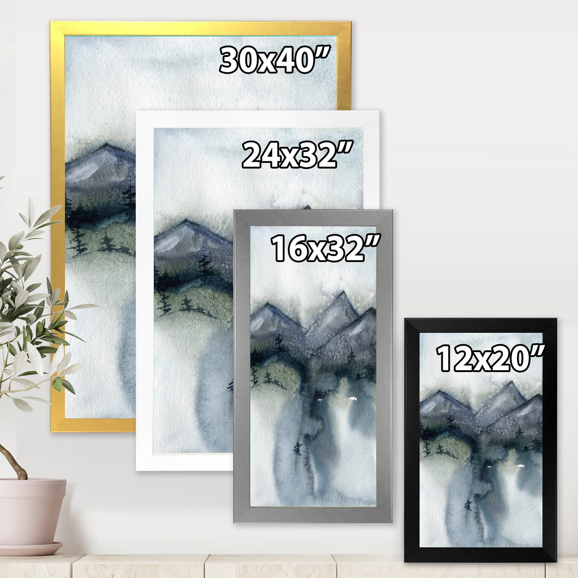 Designart 'Minimalistic Landscape of Mountains Snow and Trees' Modern Framed Art Print