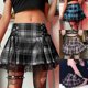 thumbnail image 3 of Women Ladies High Waist Pink Plaid Pleated Skirt With Puttee Slim-Waist Lace Skirt For 2021, 3 of 4