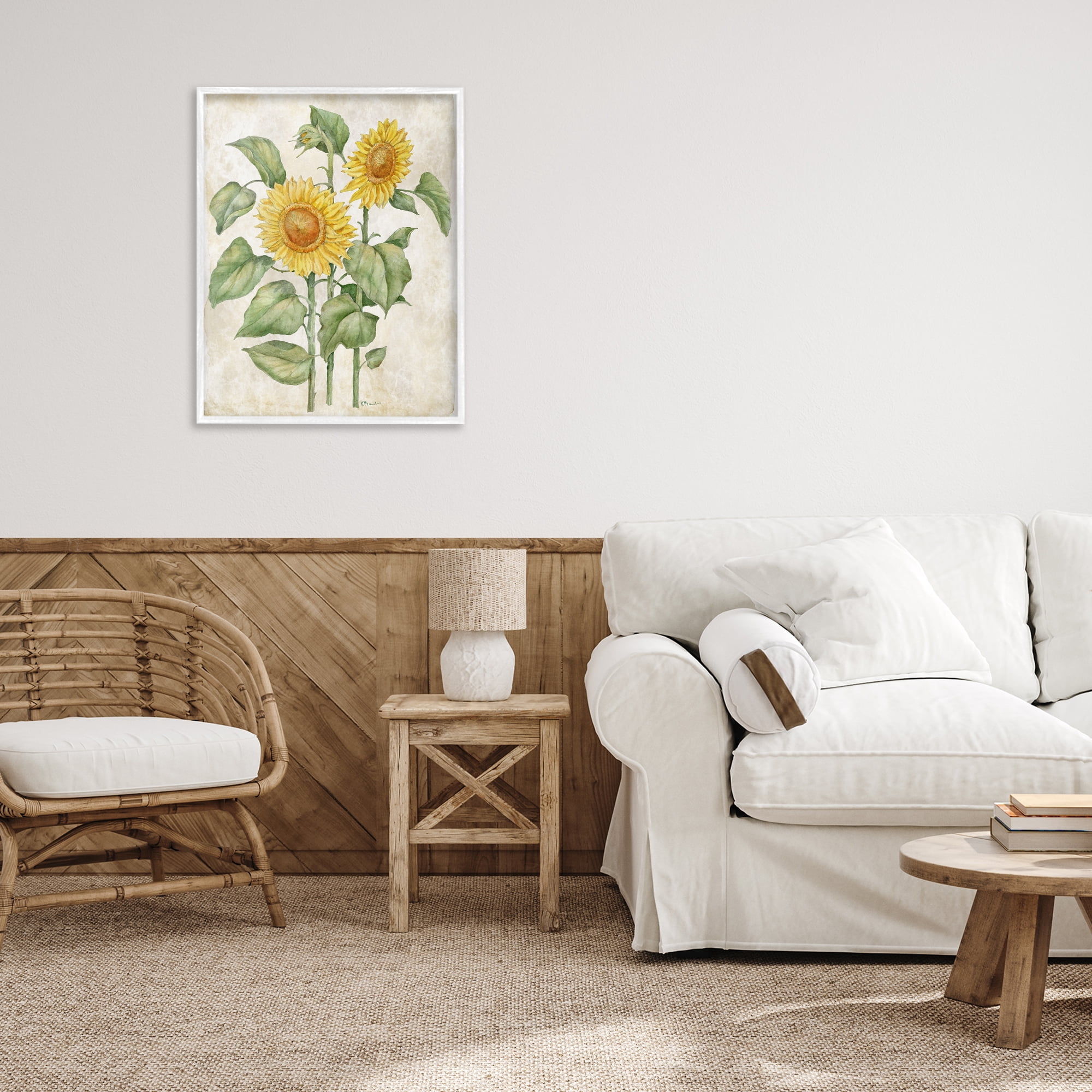 Stupell Industries Floral Journal Vintage Sunflower White Framed Giclee Art, design by Paul Brent