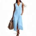 thumbnail image 6 of Gamivast Linen Midi Dresses for Women Casual V Neck Sleeveless Shift Dress with Pockets Button Up Front Slit Summer Dress Solid Everyday Lounge Vacation Dress, 6 of 8