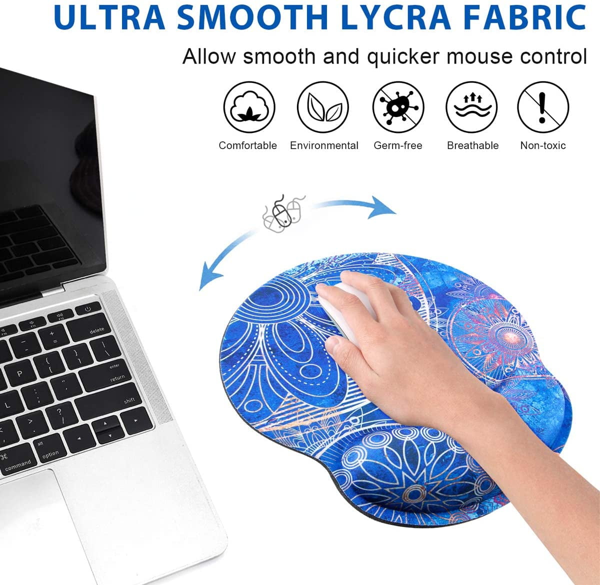 Ergonomic Mouse Pad Wrist Rest Support Mouse Wrist Rest Pad for Laptop Computer Home Office Working Pain Relief ToLuLu Gel Mouse Pads with Non-Slip Rubber Base Memory Foam Mousepad Blue Mandala