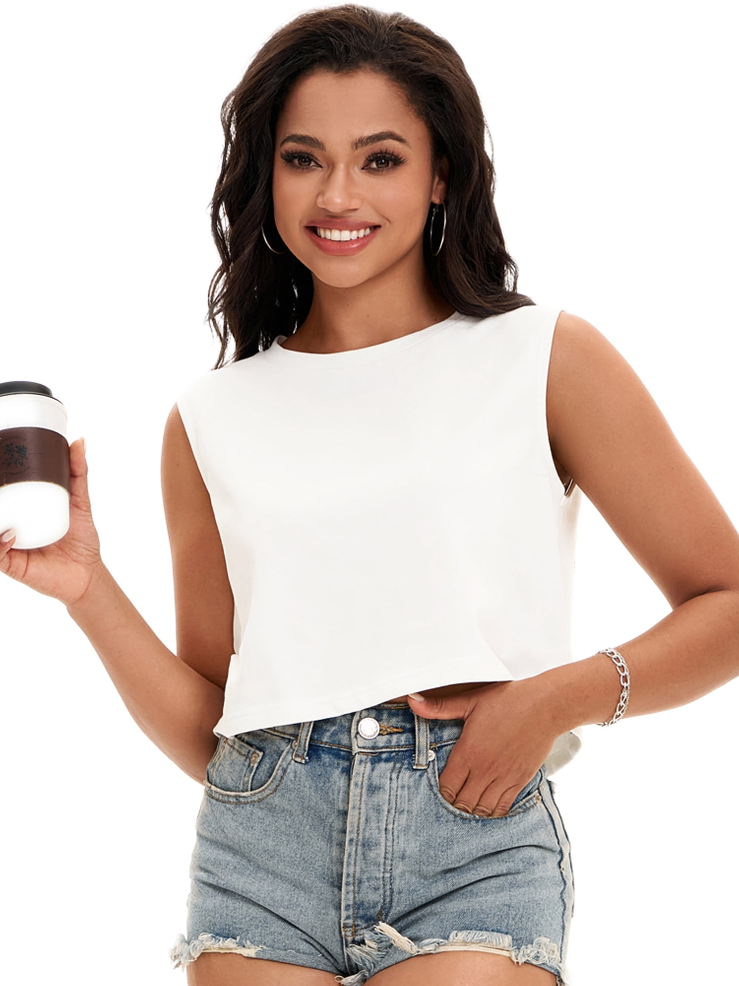 DARING DIVA Stylish Loose Fit Women's Top with Crew Neck Design L White
