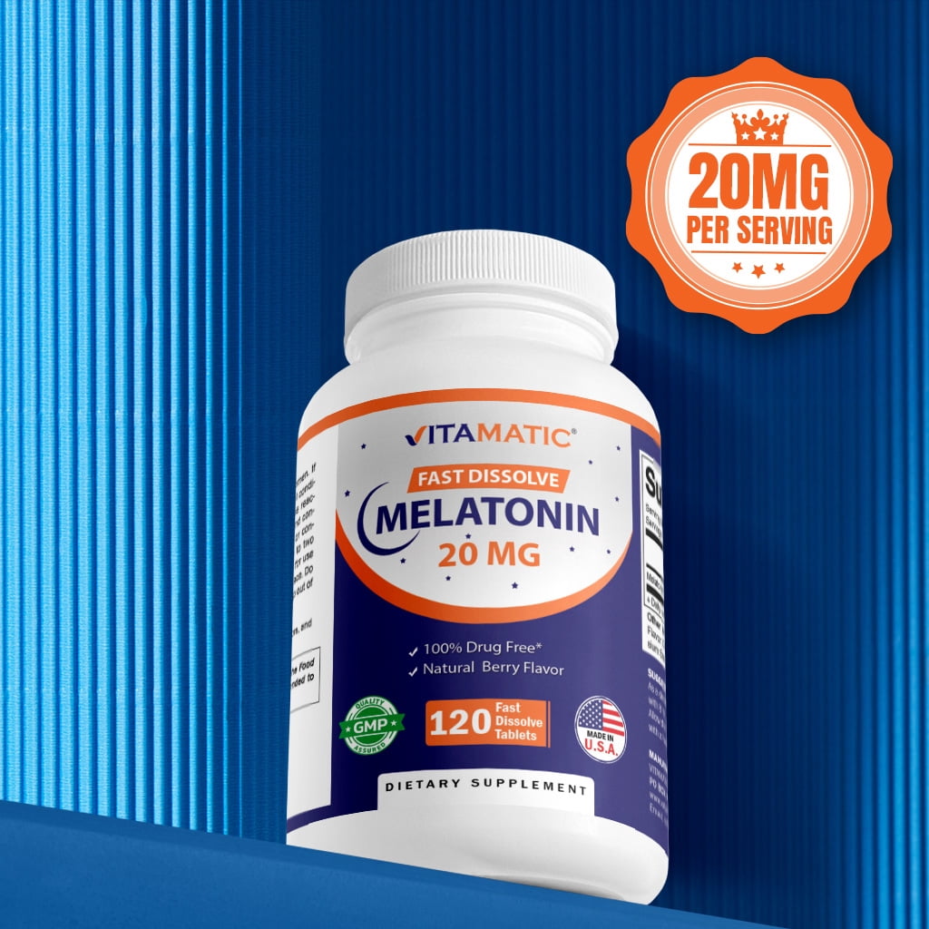 Vitamatic Melatonin 20 mg Fast Dissolve Vegetarian Sleep Aid, 3 Pack, 360 Tablets