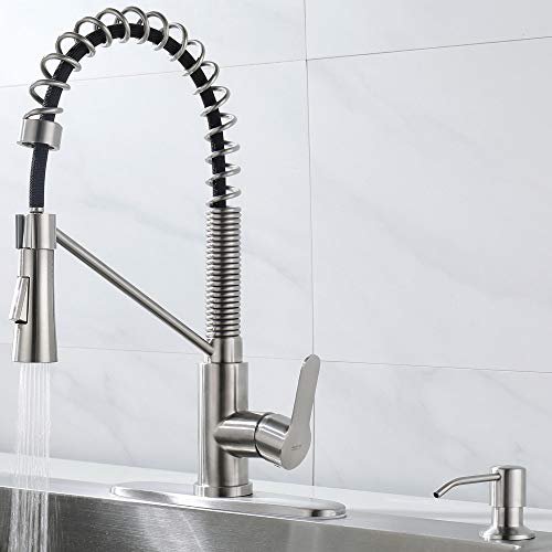 Amazing Force Brushed Nickel Kitchen Faucet With Soap Dispenser Single Handle Kitchen Sink Faucet With Pull Down Sprayer Utility Sink Faucet Single Hole For Laundry Sink Stainless Steel Blac Walmart Com