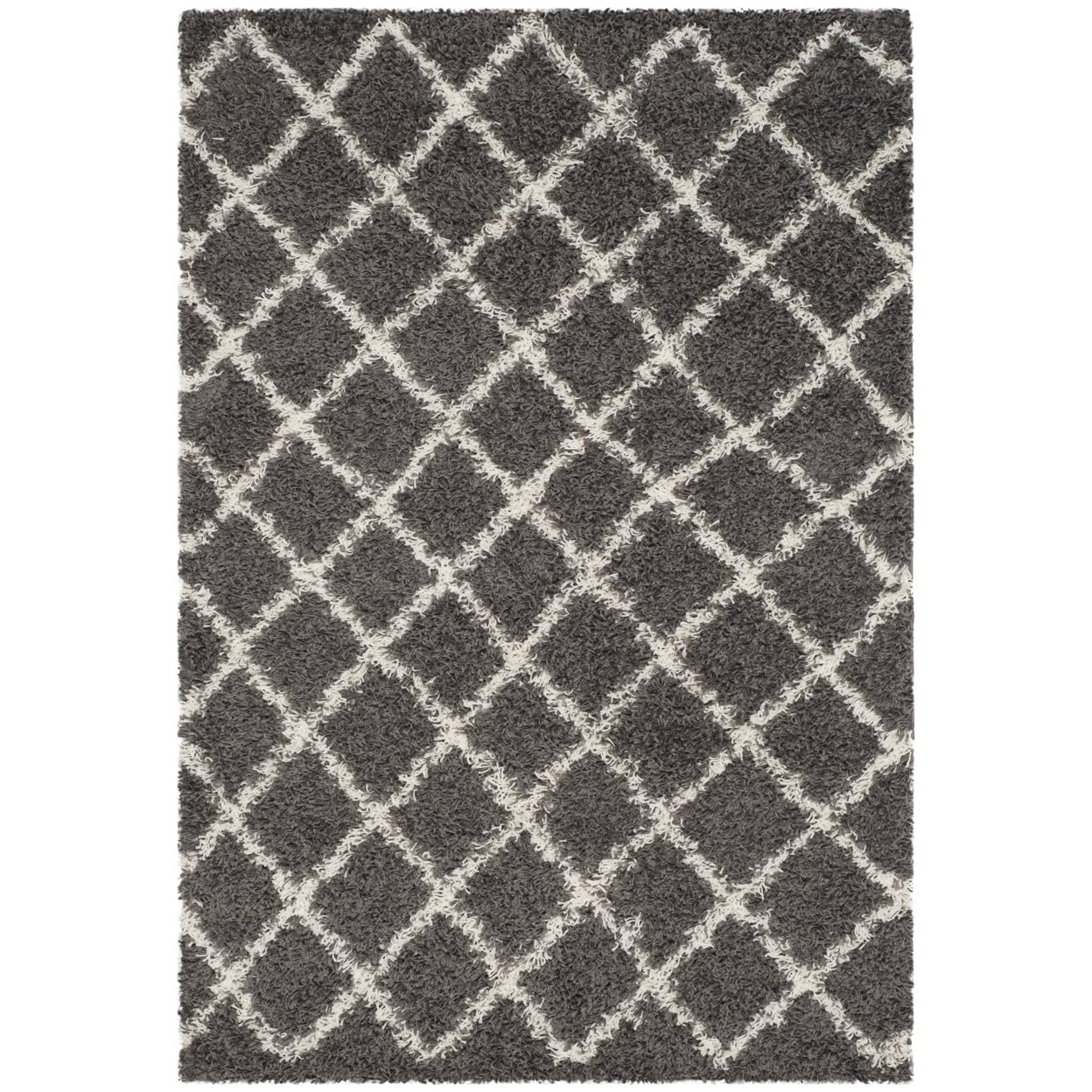 SAFAVIEH Dallas Jerrie Geometric Shag Area Rug, Dark Grey/Ivory, 8' x 10'