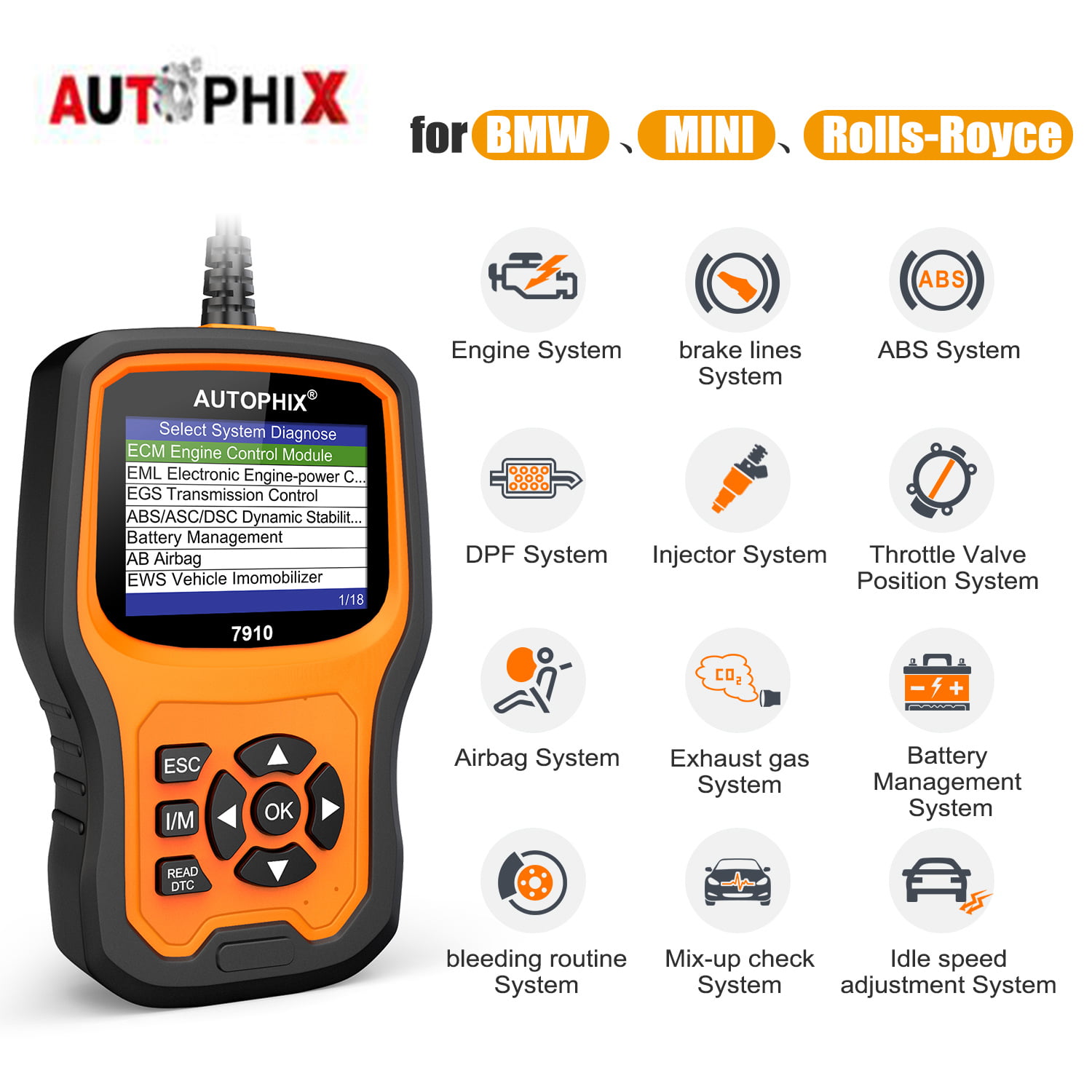 OBD2 Scanner Automotive Diagnostic Tool All System TPMS DPF EPB ABS Airbag Reset 