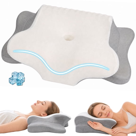 Cervical Neck Pillow for Neck Pain Relief 2 Heights Ergonomic Contour Orthopedic Memory Foam for Neck Support with Breathable Cover Odorless Dust Mite Proof for Side Back & Stomach