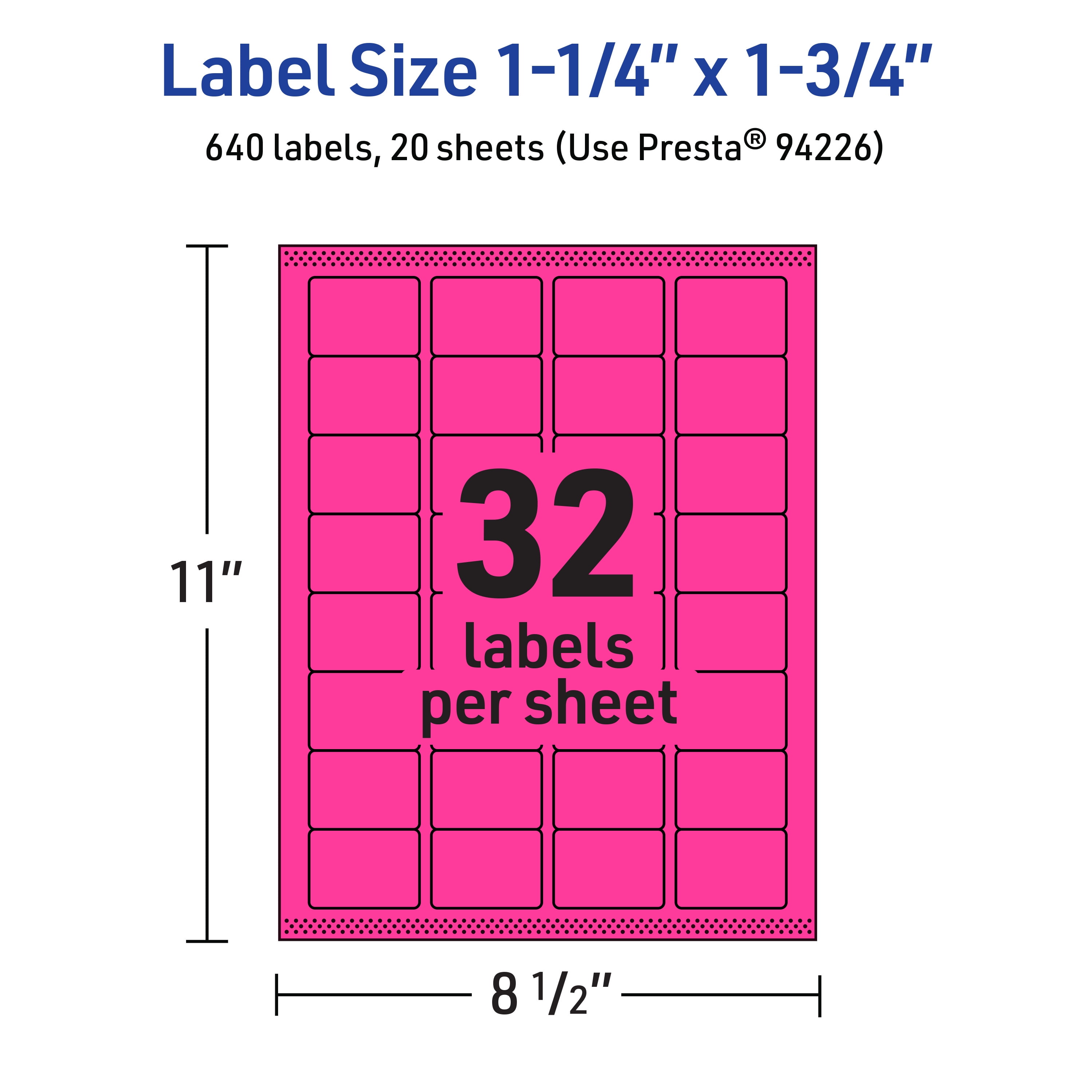 Avery Printable Rectangle Labels, Neon Magenta, 1.25" x 1.75", 640ct