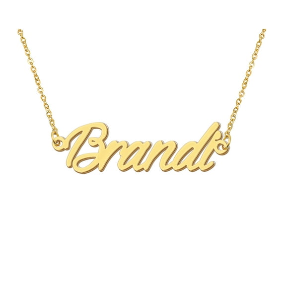 HUAN XUN 18k Gold Plated Brandi Name Necklace Stainless Steel Nameplate Necklaces for Womens Mens Mother Day Christmas Jewelry Gift