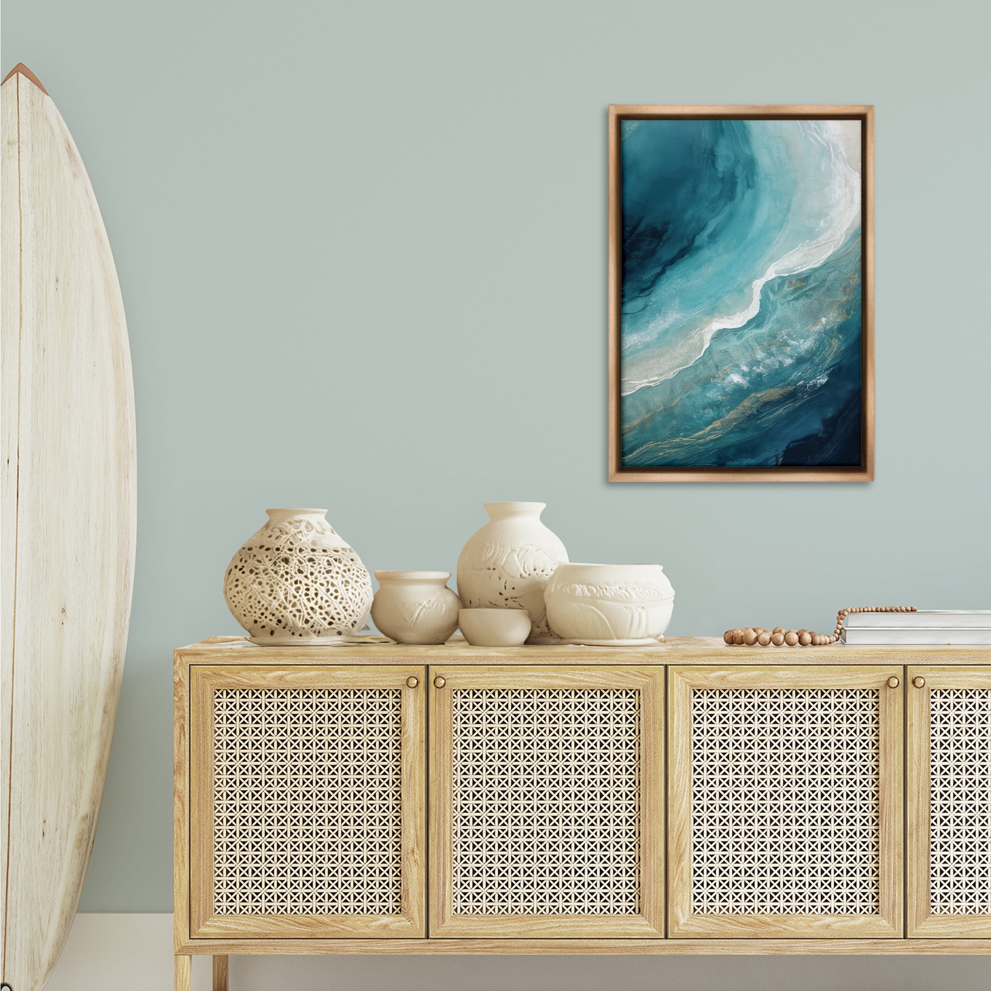 Stupell Industries Splashing Marine Currents Coastal Painting Brown Floater Framed Canvas Art Print Wall Art, 21 x 31