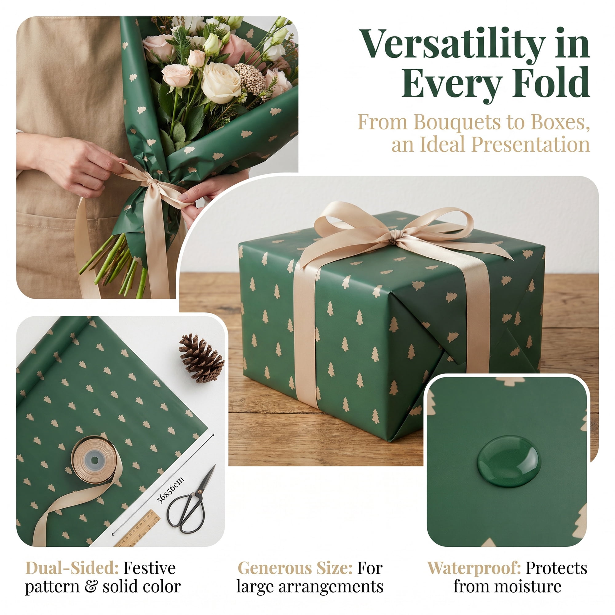Unique Bargains Waterproof Matte Gift Wrap Paper for Bouquets Green Trees 22"x 22"