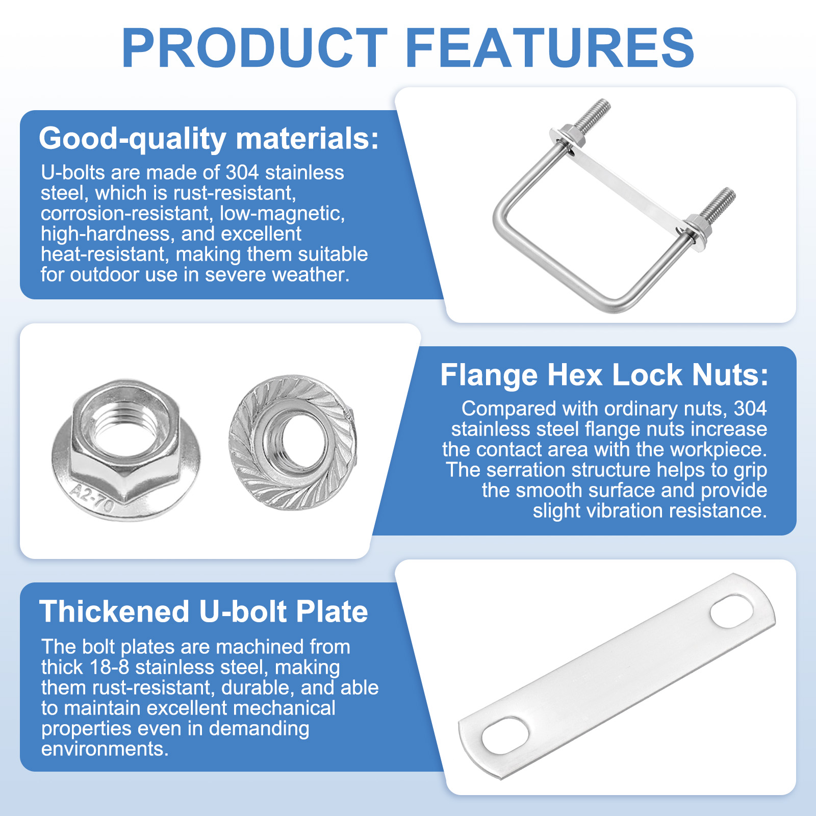 Uxcell 2 Set M10 3-1/8 Inch Inner Wide Square U Bolts, 5-7/8 Inch Length 304 Stainless Steel U-Bolts with Flange Hexagon Nuts, Frame Plates for Trailer, Automotive, (80mm W x 150mm L)