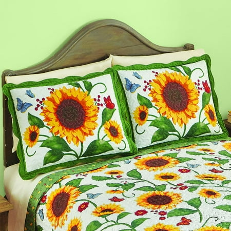 Hotel Collection Quilted Sham - Sunflower & Butterflies Floral Scalloped Edge Quilted Pillow Sham