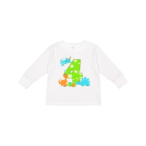 Inktastic Dinosaur Party-fourth Birthday Boys or Girls Long Sleeve Toddler T-Shirt