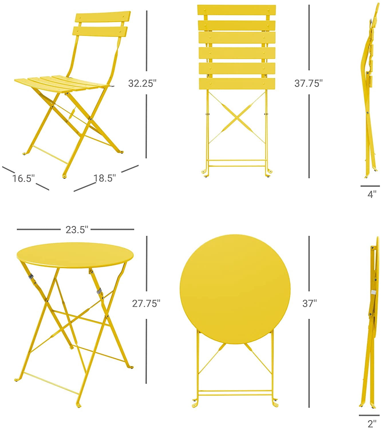 Simenmax Steel Patio Bistro Set, Folding Outdoor Patio Furniture Sets, 3 Piece Patio Set of Foldable Patio Table and Chairs