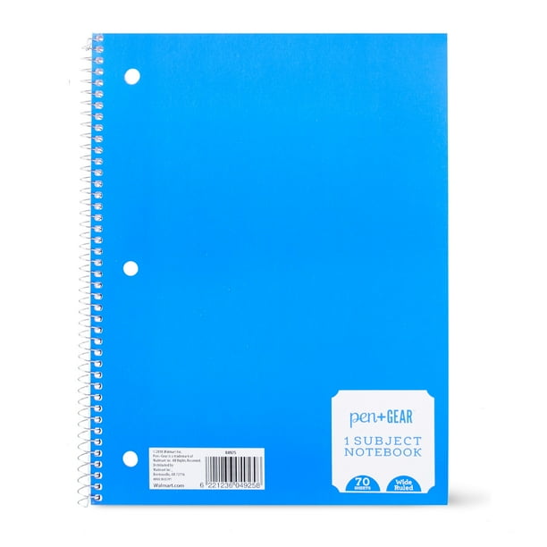 Pen + Gear 1Subject Spiral Bound Wide Ruled Notebook, 10.5" x 8", 70