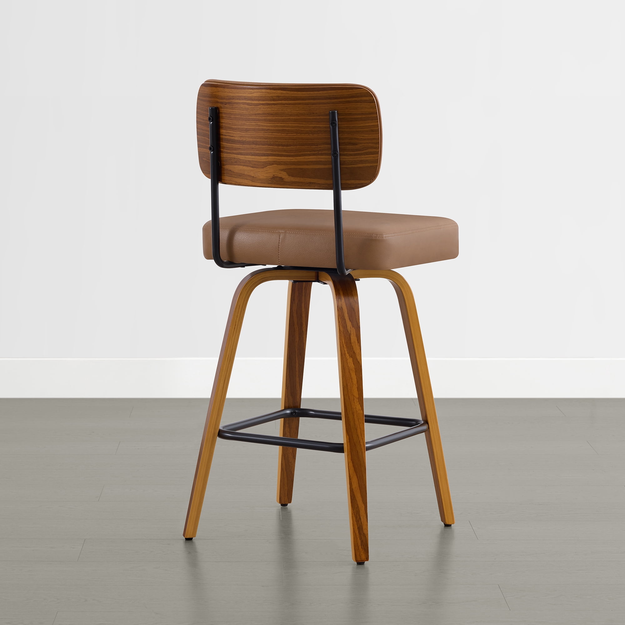 Spruce & Spring 26" Swivel Counter Bar Stool with Walnut Bentwood Frame Set of 2, Upholstered Back, Brown
