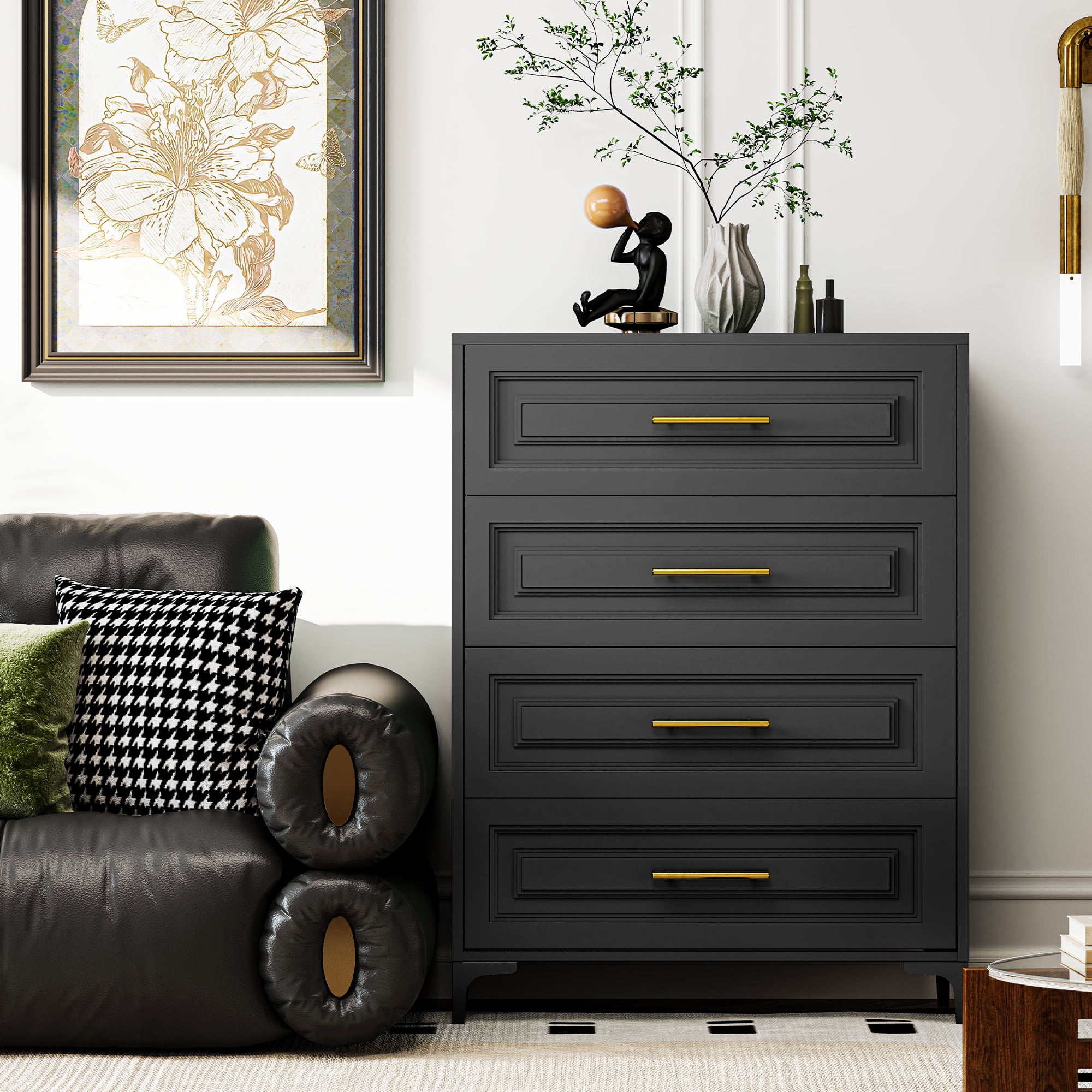 Foreate 4-Tier Steel Dresser for Bedroom | 43in Green Metal Storage Cabinet (420lbs Capacity) | Easy Assembly | Modern Black Dresser for Bedroom, Office & Nursery