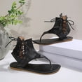 thumbnail image 6 of Gladiator Sandals for Women Lace up Ankle Strap Back Zipper Flip Flops Lightweight Retro Leather Flat Shoes Black Size 6.5, 6 of 8
