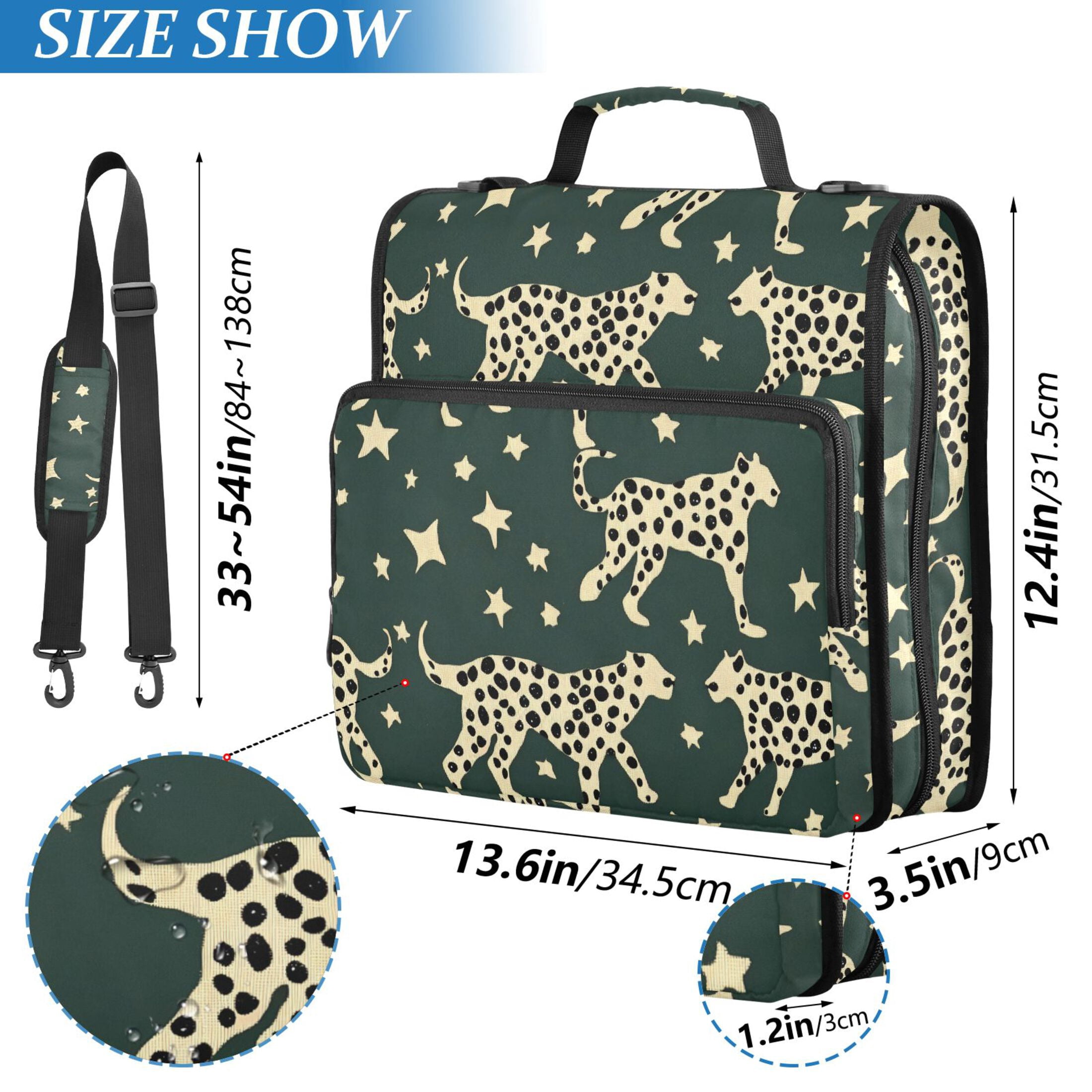 3 Ring Zipper Binder with Shoulder Strap Waterproof Trapper Keeper 2 Inch D-Ring 500 Sheets Capacity Leopard and Stars
