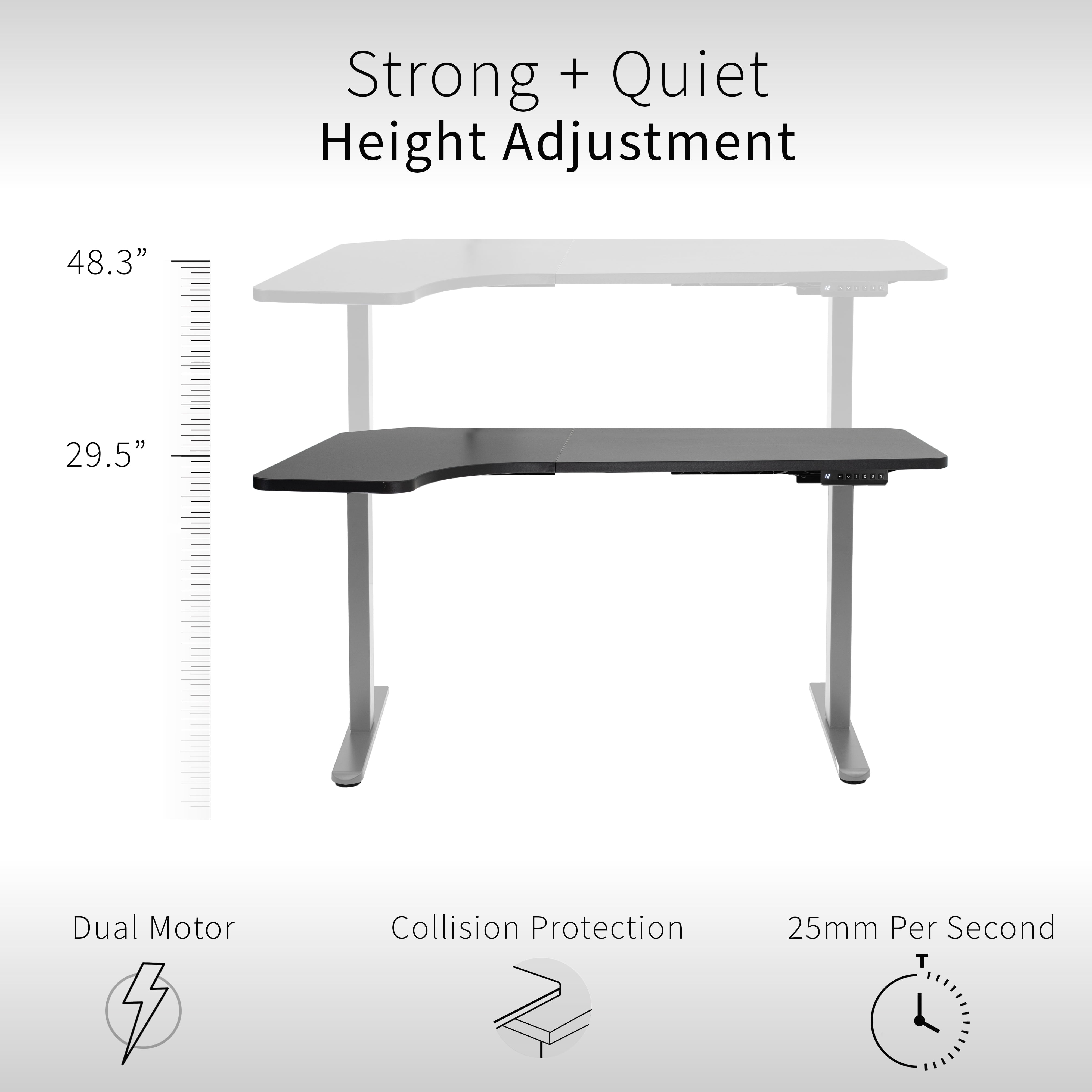 VIVO Electric 58" x 35" Dual Motor Standing Corner Desk, Black Top, Gray Frame