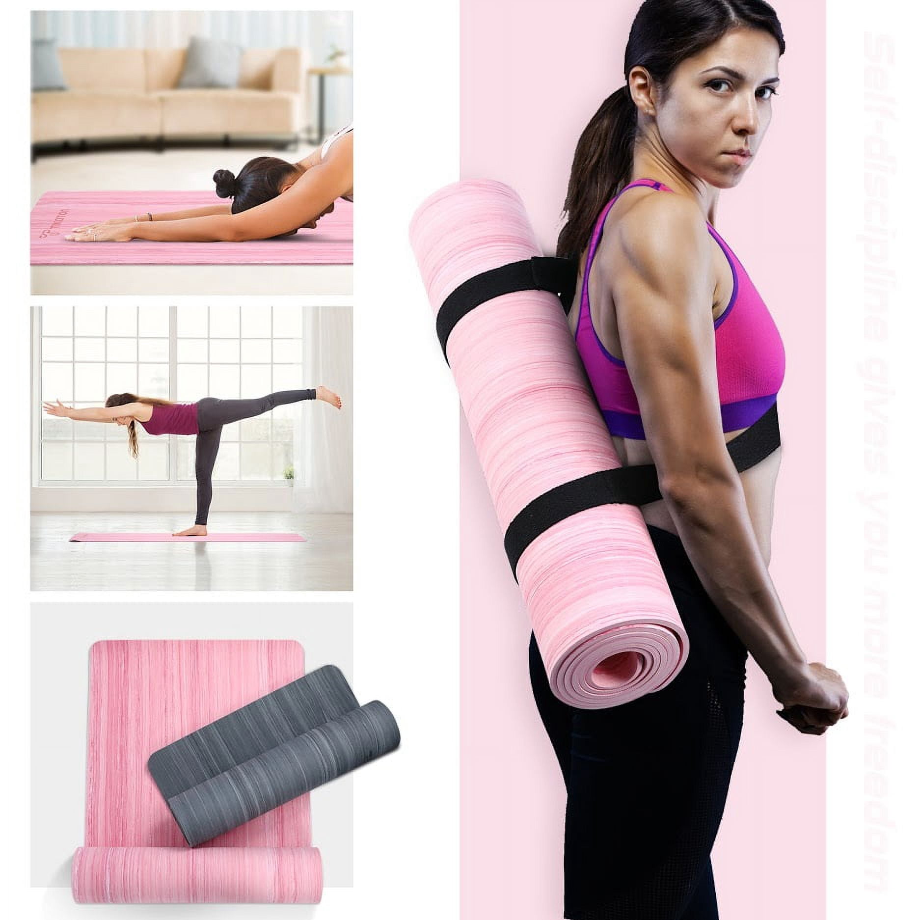 Tikaton Yoga Mat, Eco Friendly POE Yoga Mat Non-Slip Exercise & Fitness Mat with Carrying Strap, Workout Mat 1/4 inch 72" L x 24" W(Pink)